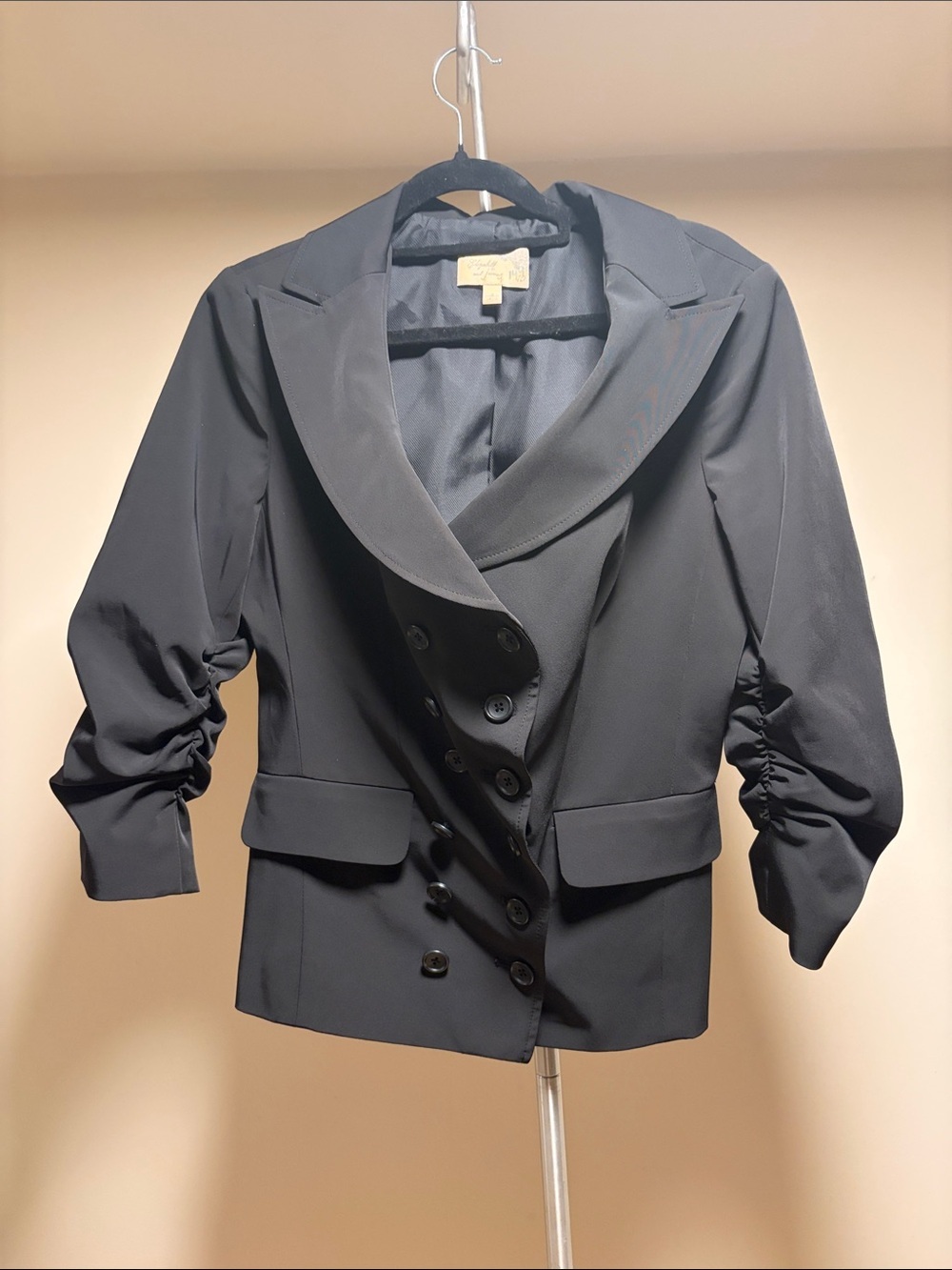 Black Women's Double-Breasted Tailored Jacket -10